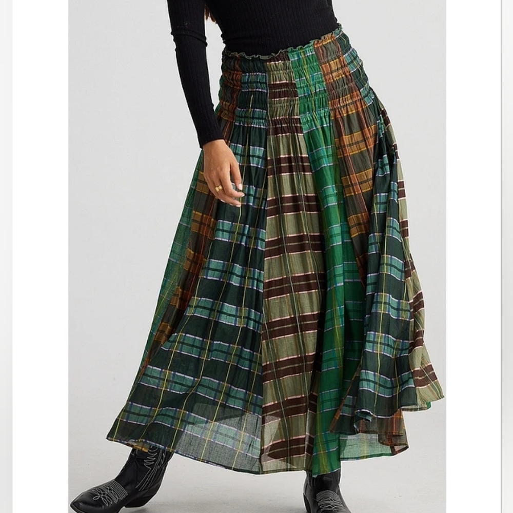 Talisman Balmoral Highlands Check Plaid Print Viole Shirred Yoke Float Maxi